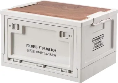 Produktbild von Faltbare Campingbox mit Deckel für Auto Camping Outdoor - Faltbox mit Holzdeckel - Kofferraumorganizer mit Seitentür - Kunststoffbox mit Stauraum
