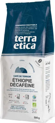 Zdjęcie produktu dla KAWA ZIARNISTA BEZKOFEINOWA ARABICA 100 % ETIOPIA FAIR TRADE500 g - TERRA ETICA