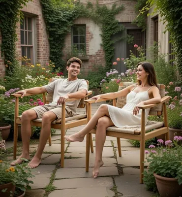 Produktbild von Eleganter Gartenstuhl aus Holz mit bequemer Sitzfläche in Beige