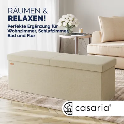 Produktbild von CASARIA® Sitzbank mit Stauraum Faltbar Gepolstert Deckel Schlafzimmer Wohnzimmer Flur Sitztruhe Truhenbank Polsterbank, Größe/Farbe:XL - Beige
