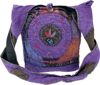 Produktbild von Batik Sadhu Bag, Hippie Tasche, Goa Schulterbeutel - Lila, Uni - Erwachsene, Violett, Baumwolle, 35*35*25 cm, Alternative Umhängetasche, Handtasche aus Stoff