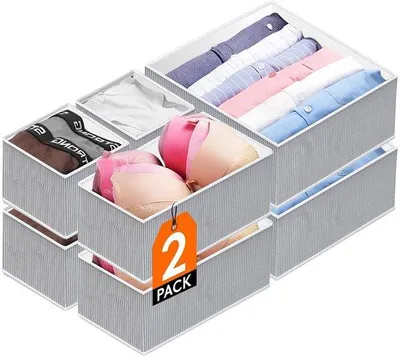 Productafbeelding van Unyqoos® 4-delige set inklapbare ladeorganizers – opbergboxen voor kleding en accessoires, afmetingen: 29×29×14 / 14×28×14 / 2×14×14×14 cm
