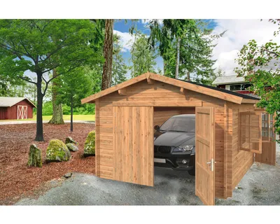 Produktbild von Einzelgarage Palmako Roger 19,0 m² mit Holztor 360 x 550 cm tauchgrundiert braun