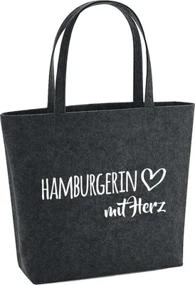 Produktbild von Huuraa Filzshopper Hamburgerin mit Herz 22 Liter Charcoal Melange Filztasche Geschenkidee