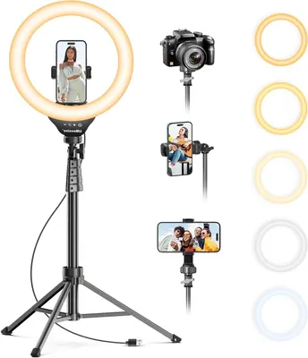 Productafbeelding van Ringlamp met Statief - Selfie Ringlicht - Video Opnames - Flexibele Telefoonhouder - 33 cm - Zwart
