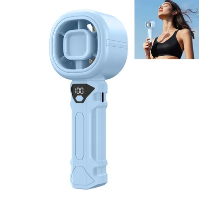 Produktbild von Tischventilatoren, Tragbare Handventilatoren, Mini-Ventilator mit Digitalanzeige, 3000 mAh, 3 Windstärken, für Reisen im Freien, zu Hause, blau