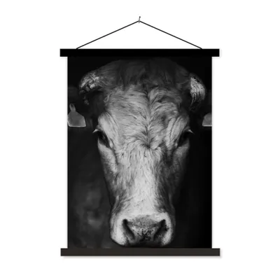 Produktbild von MuchoWow® Textilposter Tiere - Kuh - Schwarz - Weiß - Kuhkopf 90x120 cm mit schwarzem Rahmen - Dekoration