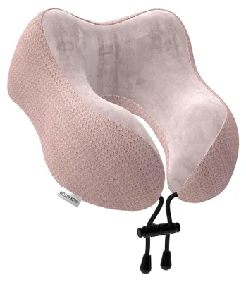Produktbild von Nackenkissen Flugzeug, Reisekissen Auto aus Memory Foam mit samtweichem Bezug, Nackenhörnchen Erwachsene für Reisen, Camping, Büro und Haus (Rosa)