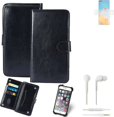 Produktbild von K-S-Trade 360° Hülle kompatibel mit Huawei P40 Pro+ inkl. Headphones schwarz Kunstleder Case BookCase WalletCase Kunstlederederhülle Handyhülle,