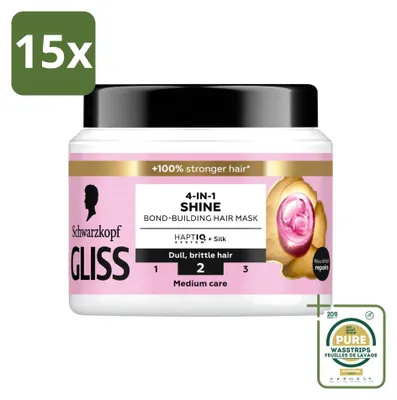 Immagine prodotto di 15 maschere per capelli Gliss Liquid Silk 4-in-1 - 400 ml - Confezione risparmio - 15 pezzi