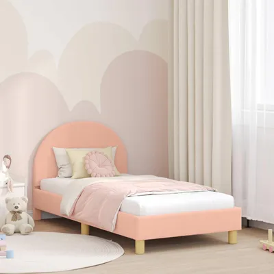 Immagine prodotto di Letto per bambini, struttura con testiera rosa, 80 x 160 cm, tessuto bouclé