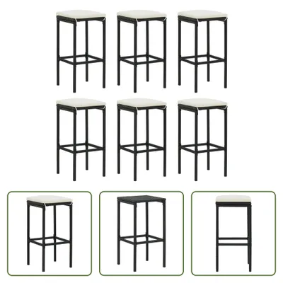 Image de The Living Store Tabouret de bar avec coussins 6 pcs noir poly rotin