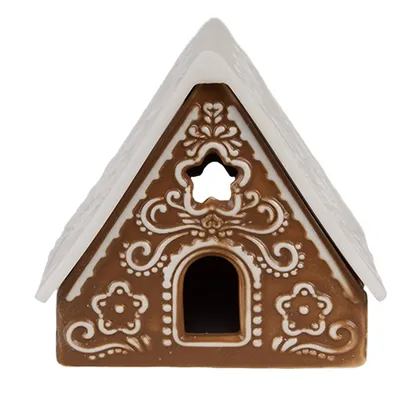 Immagine prodotto di Clayre & Eef Portacandele Casa di pan di zenzero 8x8x8 cm Porcellana marrone