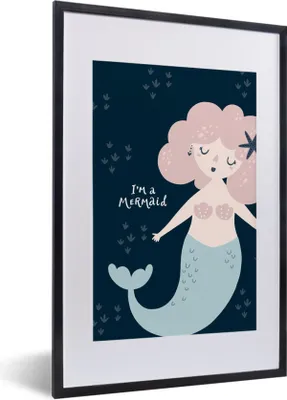 Produktbild von MuchoWow® MuchoWow® Gerahmtes Poster Meerjungfrau - Zitat - Kind - Rosa - Mädchen - Baby 40x60 cm - Poster mit zchwarzem Bilderrahmen - Poster in Rahmen