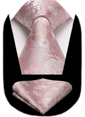 Produktbild von Krawatten- und Einstecktuch-Set Herren Seide Floral Rosa 8,5cm x 150cm
