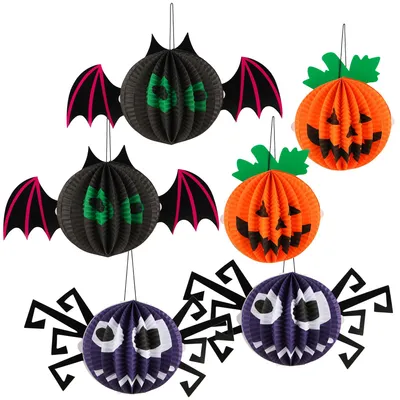 6 Halloween-Laternen, Papier, Hängedeko, 27 x 14,5 cm