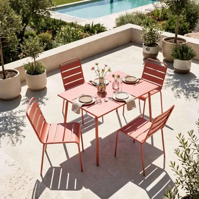 Image de Ensemble table de jardin en métal et 4 chaises argile - Oviala Palavas