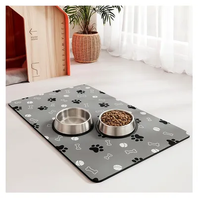 Produktbild von Rutschfeste Napfunterlage für Hunde und Katzen, Personalisierte Futtermatte für Haustiere, Schnelltrocknend und Leicht zu Reinigen (Grau, 30 x 40 cm)
