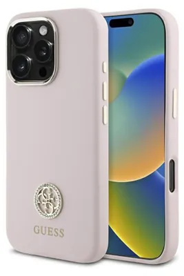 Image de Guess GUHCP16LM4DGPP Apple iPhone 16 Pro coque rigide Silicone Logo Strass 4G rose
