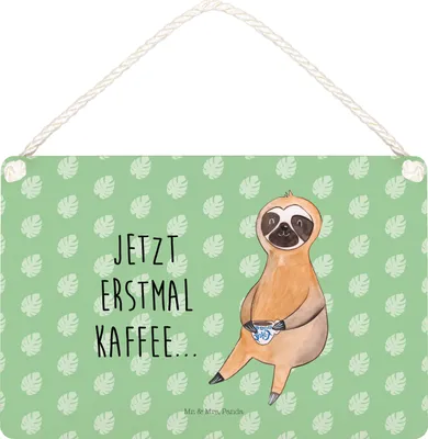 Produktbild von Mr. & Mrs. Panda holzbild Faultier Kaffee DIN A4 - Tropengrün - Geschenk, Coffee, Holzschild, kleine aufmerksamkeit, Türschild, Schild, wandtafel, Kaffeetasse