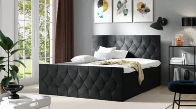 Produktbild von Polsterbett TIBOR LUX – 200x200, Schwarz + GRATIS Topper