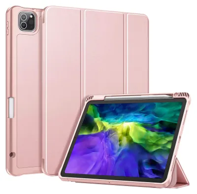 Produktbild von Fintie Hülle für iPad Pro 11 Zoll (2. und 1. Generation, Modell 2020/2018) mit Stifthalter, Soft TPU Rückseite Abdeckung Schutzhülle Intelligent Cover mit Auto Sleep/Wake, Roségold
