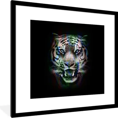 Produktbild von MuchoWow® MuchoWow® Gerahmtes Poster Tiger - Farben - Tier 40x40 cm - Poster mit zchwarzem Bilderrahmen - Poster - Plakat im Rahmen