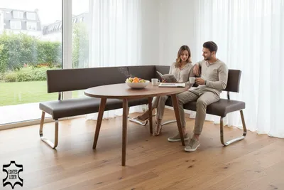 Produktbild von Eckbank Sitzbank Esszimmerbank Polsterbank Bank Sitzmöbel "Muvo I" Echtleder Braun