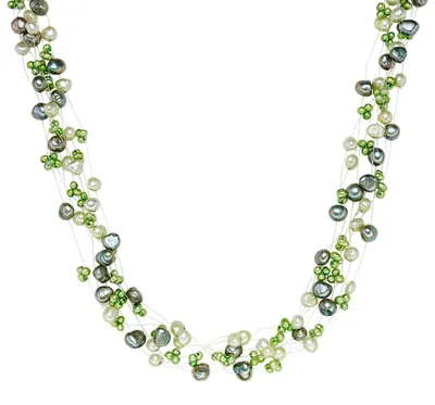 Imagen del producto de Collar de perlas Damen, estilo barroco, perlas de agua dulce de 3-6 mm, jade verde, plata de ley 925, ideal para el uso diario
