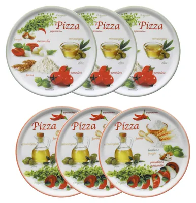 Image de set de 6 assiettes à pizza Napoli Green & Red Ø 32 cm assiette XL assiette porcelaine