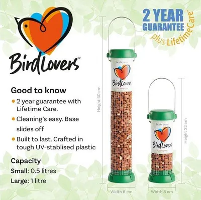 Produktbild von Famanu Futterautomat für kleine Vögel - Hängende Futterstation für Erdnüsse und Fettpellets - 1 Liter