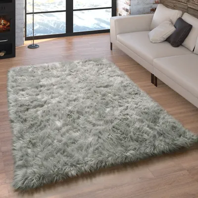Produktbild von Kunstfell Fellteppich Imitat Sitzkissen Herzform Rund Verschiedene Formen, Grau Grösse 60x100 cm