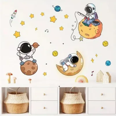 Produktbild von Abnehmbarer Astronaut Wandsticker mit Planeten & Sternen – Selbstklebender Wandaufkleber, wasser- und schimmelresistent, rückstandslos ablösbar