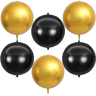 6 Luftballons Schwarz-Gold, 55 cm, Folie, Helium, Partydeko