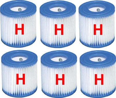 Six filter cartridges are arranged in two rows of three on a white background.