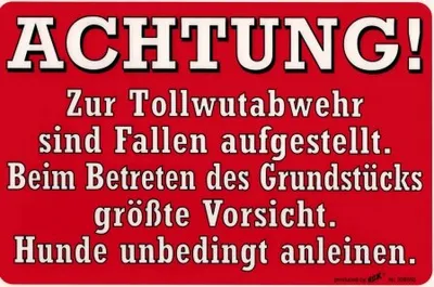 Produktbild von Warnschild - ACHTUNG TOLLWUTABWEHR - 308585 - 30cm x 20cm