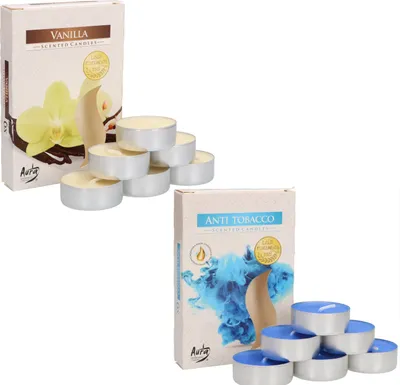 Image de KOTARBAU® Pack de 12 bougies à réchaud parfumées Vanilla Antitobacco Bougies à réchaud parfumées Durée de combustion 4 heures