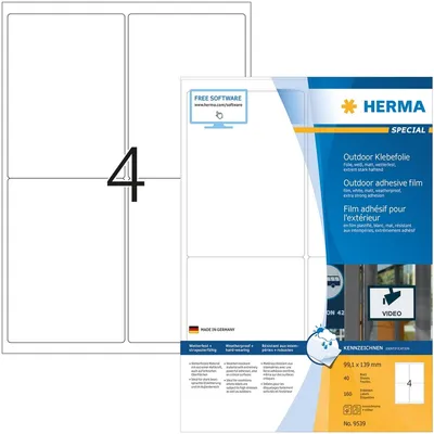 Obrázek produktu pro HERMA 9539 - Bílý - Obdélník - A4 - Polyethylen - Matný - Laserový