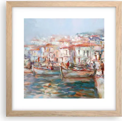 Produktbild von Gerahmtes Poster - Rahmen in heller Eiche - Insel Boote Hafen - 30x30 cm - Wand Bild - Wanddeko - Wandbilder - Kunstposter - Wandposter - Bilderrahmen - Bilder - Kunstdruck - P2NAC30x30-4852