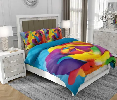 Produktbild von Bettwäsche 140x200 cm + 2x70x80 cm, 3-teilig, 100% Baumwolle, Satin, Reißverschluss, Bunt - SOVIO | So.0202