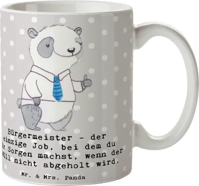 Produktbild von Mr. & Mrs. Panda Kaffeetasse Bürgermeister Job - Grau Pastell - Geschenk, Kaffeebecher, Beruf, Pott, Verantwortung, Becher, personalisierte Geschenke, Führungsposition