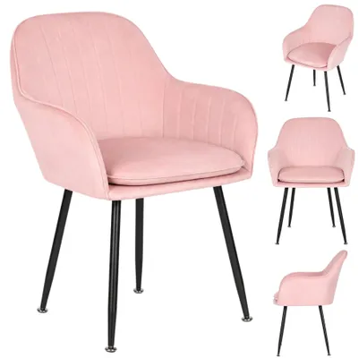 Zdjęcie produktu dla Zestaw Krzeseł Do Salonu Jadalni Welurowe Tapicerowane 2 Krzesła Różowe