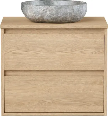 Produktbild von Waschbeckenunterschrank mit Aufsatzwaschtisch aus Stein - Eichenfurnier - 60 cm - MILIPAM