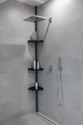 Produktbild von Badregal Teleskopregal 3 Böden Schwarz 70-200 cm lang Eckregal Duschablage Duschregal