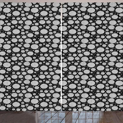 Obrázok produktu pre ARANDE Čierno-biela záclona, abstraktné motívy priadze a bodky v štýle boho, 280 x 225 cm, čierno-biela