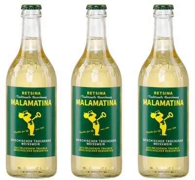 Produktbild von Retsina Malamatina 3x 0,5l | Geharzter Weißwein | Aus Greichenland