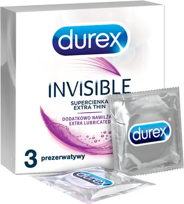 Produktbild von Durex Invisible, Männliches Kondom, Transparent, Latex, Zusätzliches Gefühl, 52 mm, 3 Stück(e)