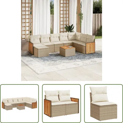 Produktbild von The Living Store 9-tlg. Garten-Sofagarnitur mit Kissen Beige Poly Rattan