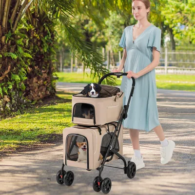 Obrázok produktu pre Psí vozík - Vozík pre zvieratá - Kočík na prechádzky - Vozík pre domáce zvieratá - Skladací vozík - Multifunkčný vozík 3 v 1
