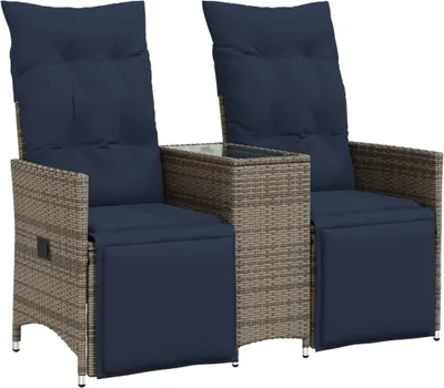 Produktbild von Gartensofa Verstellbar 2-Sitzer mit Tisch Grau Poly Rattan